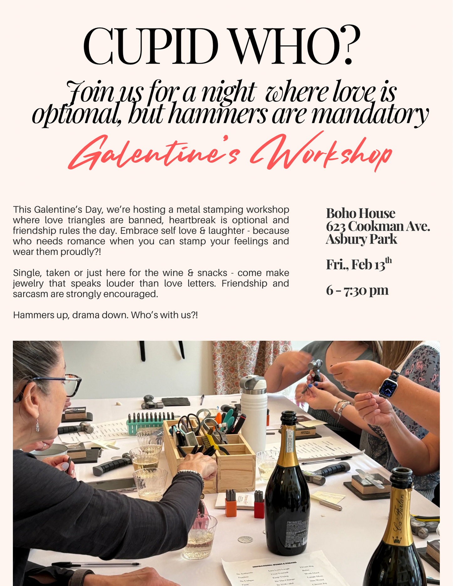 Galentine's Day Metal Stamping Jewelry Workshop 2/13 @ Boho House Asbury Park