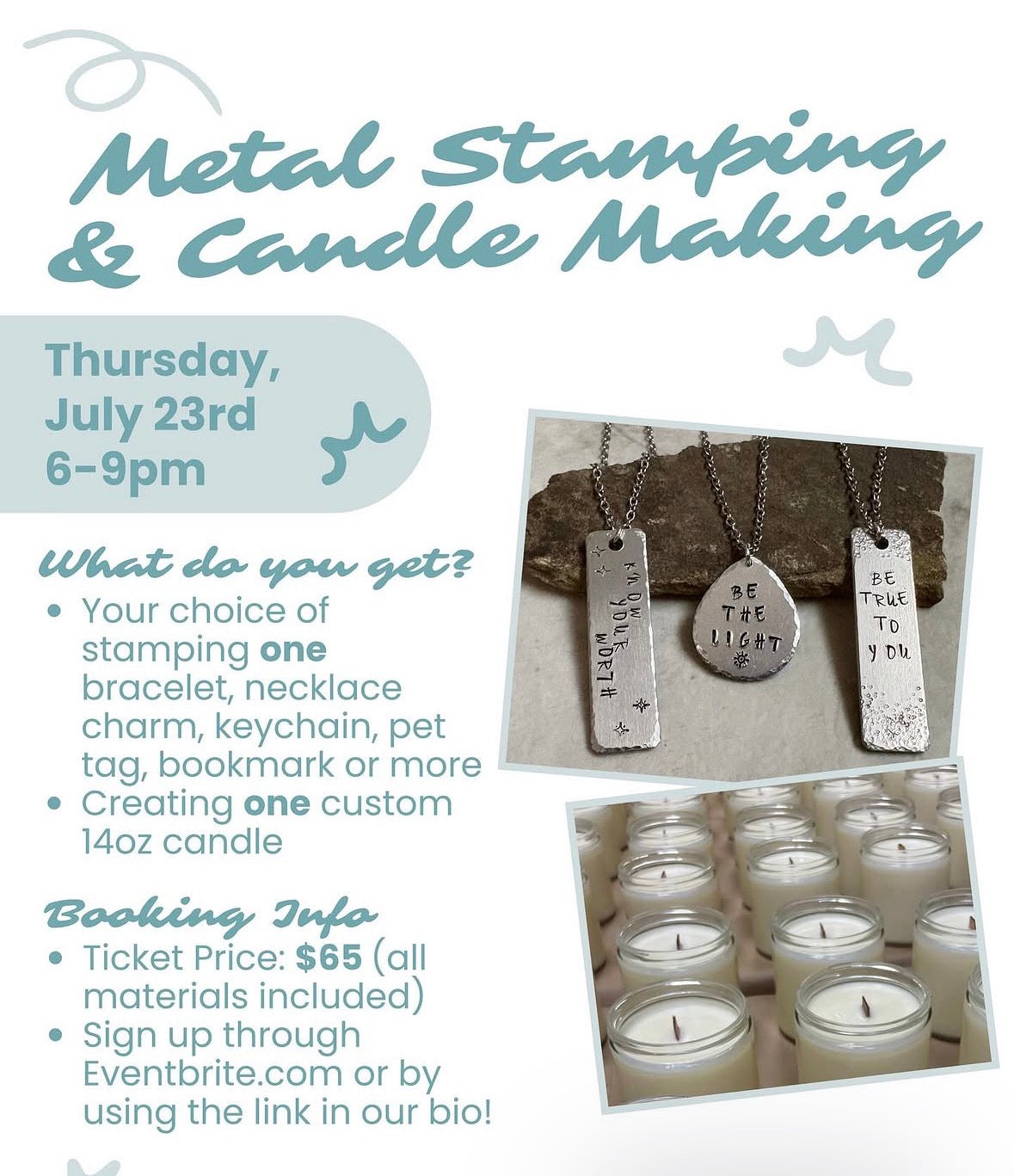 Metal Stamping & Candle Making Workshop 7/23 @ Brighter Days Co (Ticket link in description)