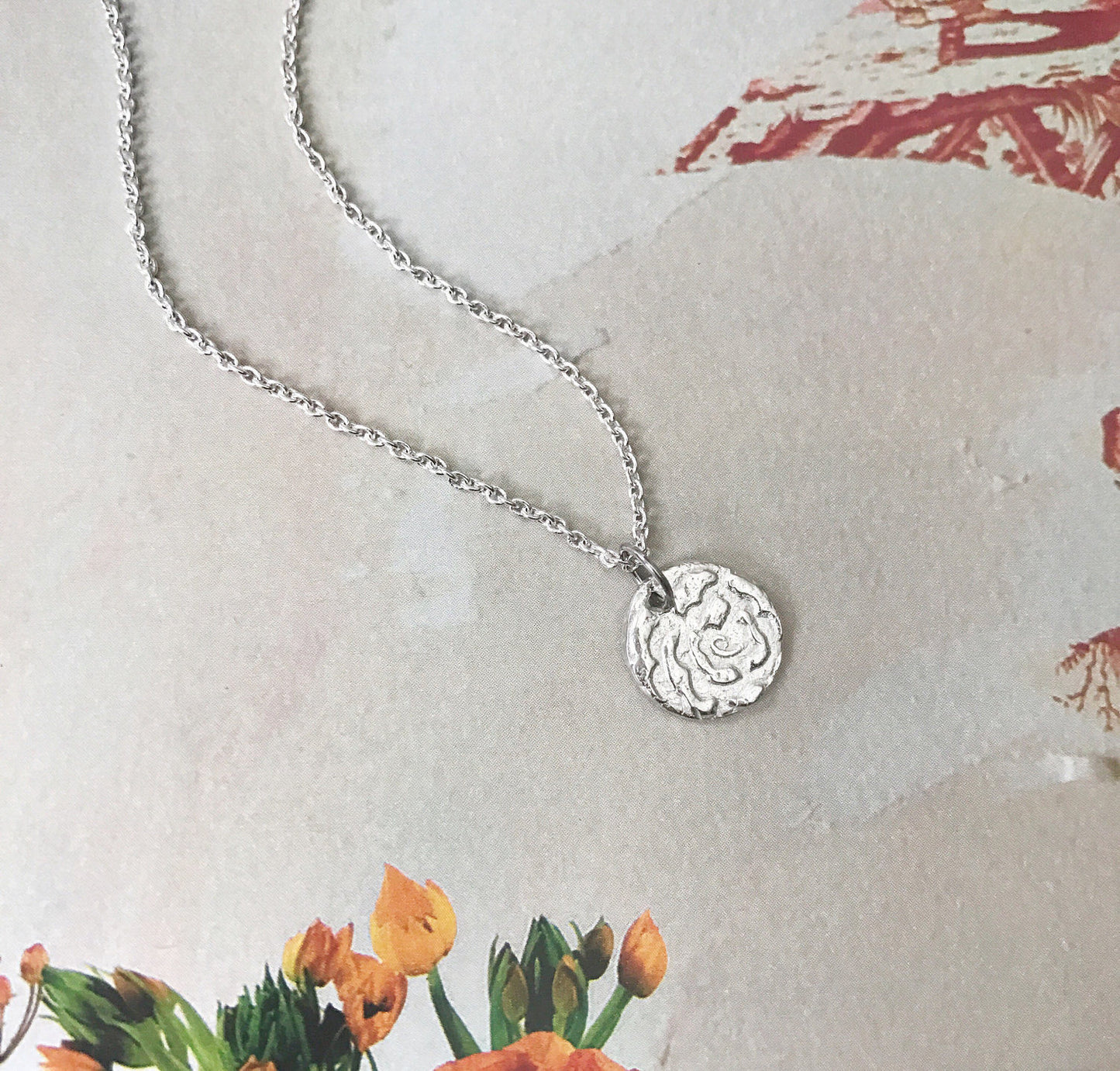 Silver Abstract Rose Necklace