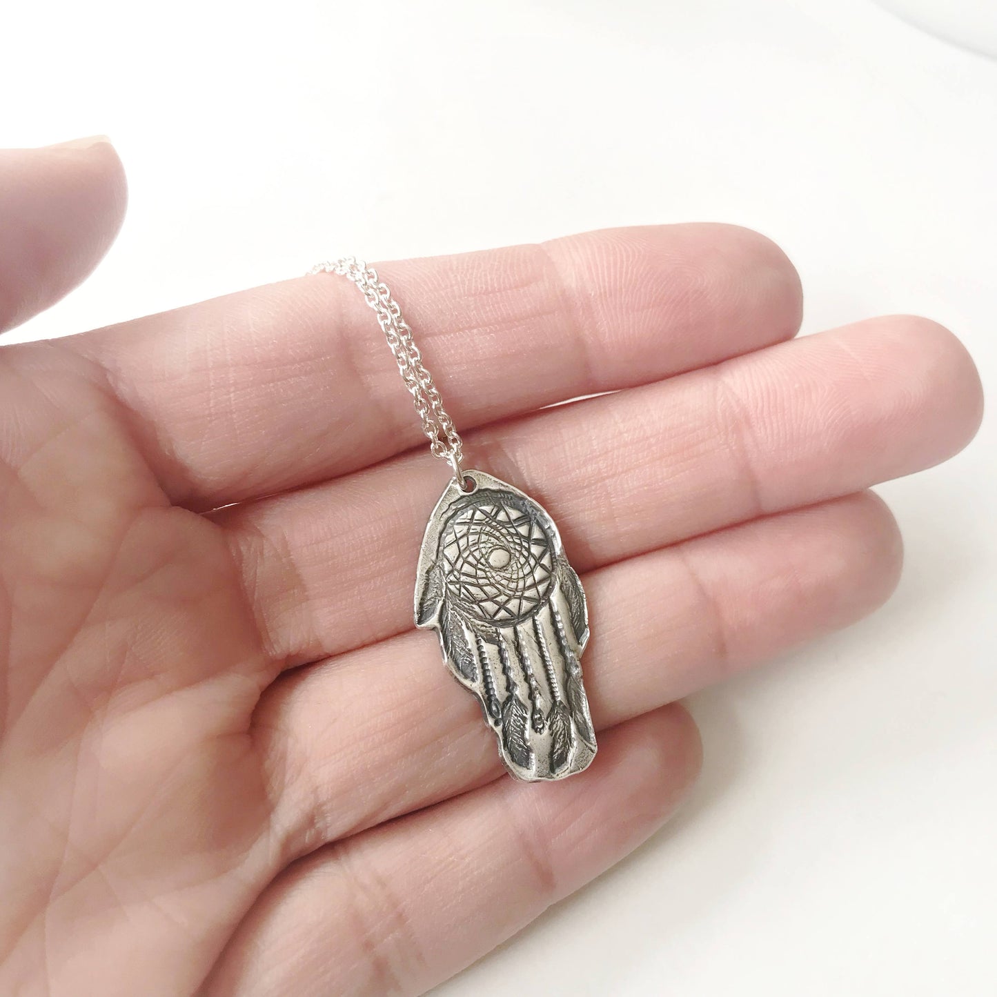 Fine Silver Feather Dreamcatcher Necklace