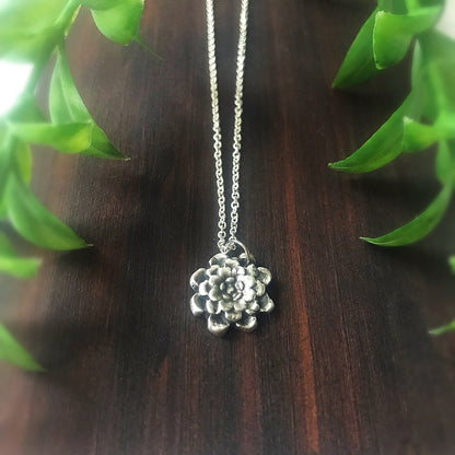 Recycled Fine Silver Chrysanthemum Flower Necklace