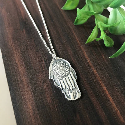 Fine Silver Feather Dreamcatcher Necklace