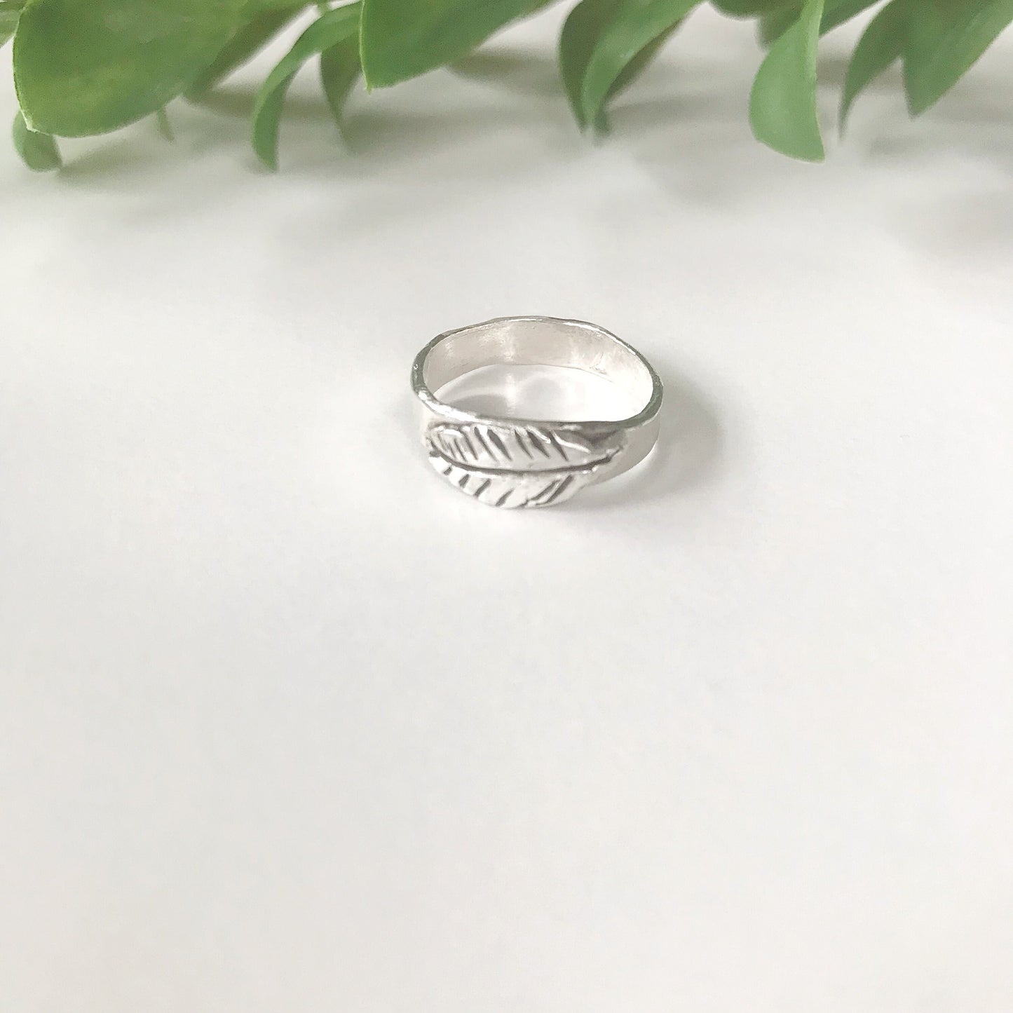 Fine Silver Feather Ring Size 6