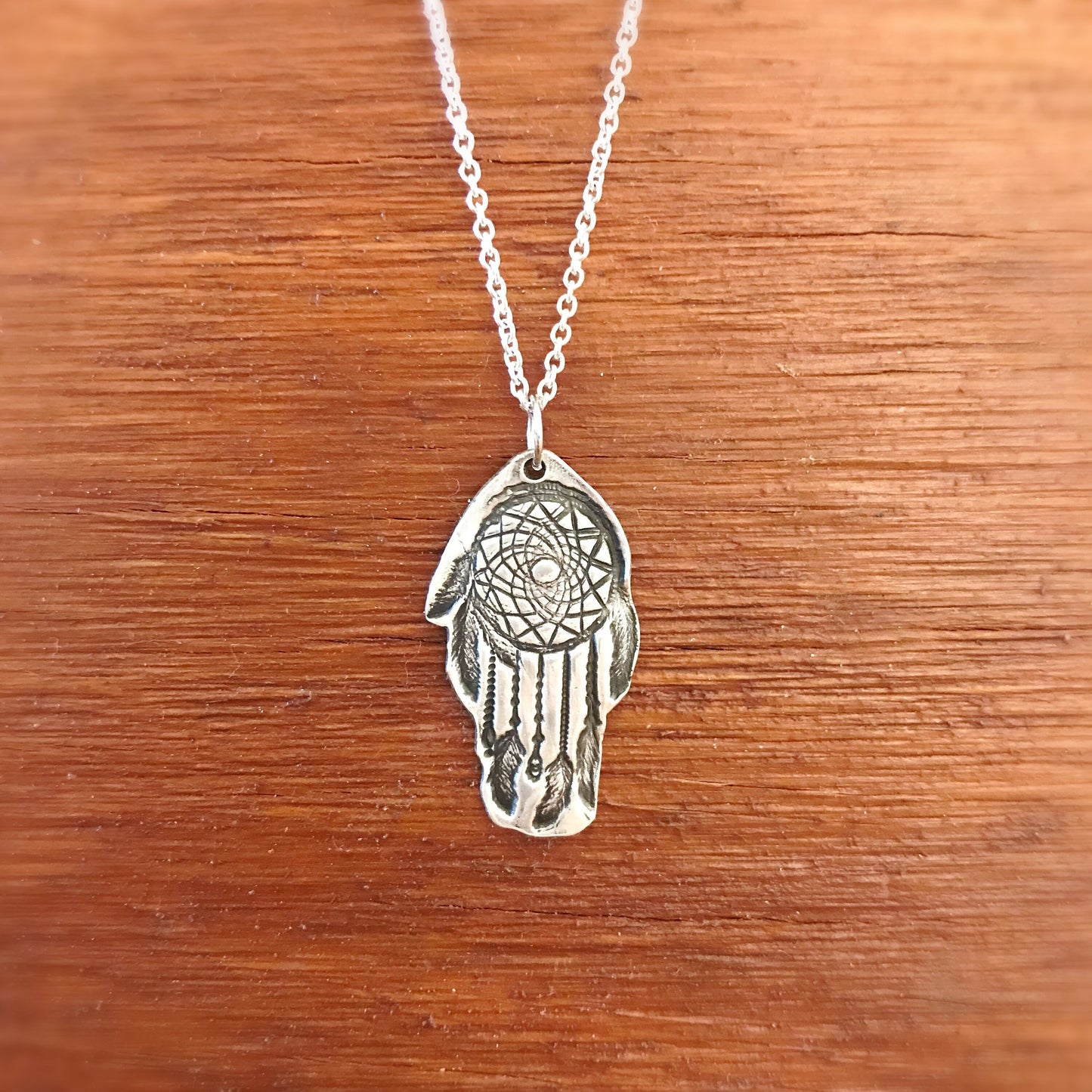 Fine Silver Feather Dreamcatcher Necklace