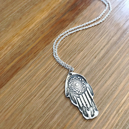 Fine Silver Feather Dreamcatcher Necklace