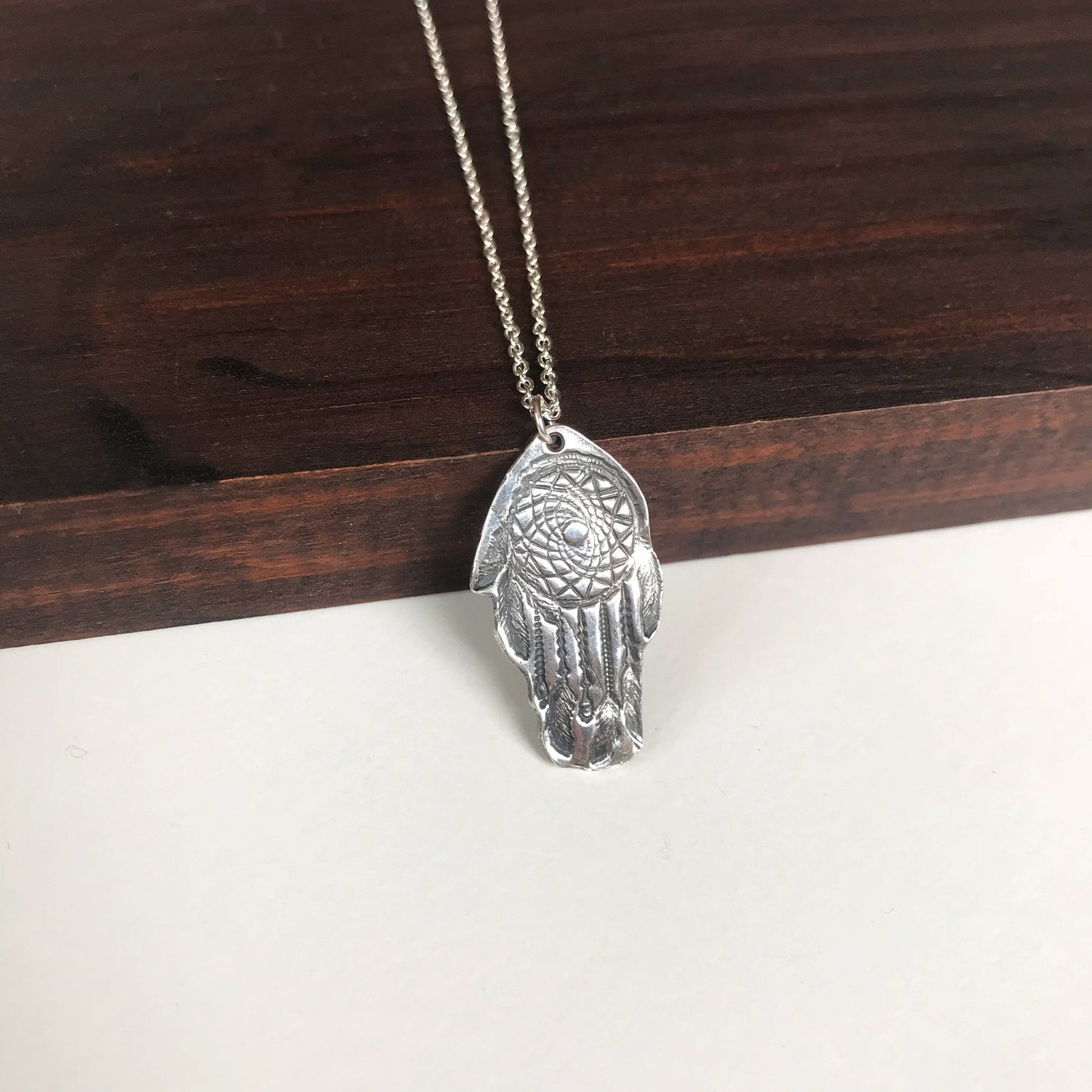 Fine Silver Feather Dreamcatcher Necklace