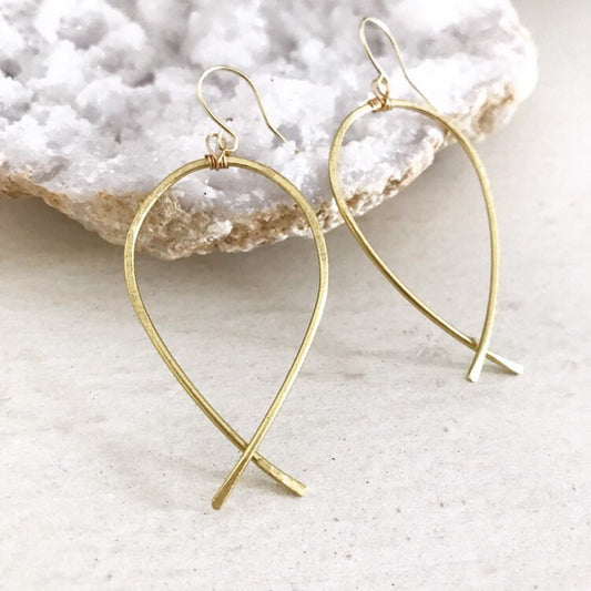 Brass Ribbon Hoop Earrings