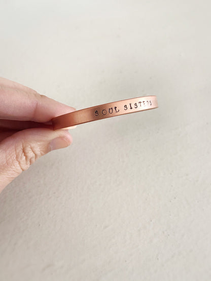 Copper Hand Stamped Soul Sisters Cuff Bracelet