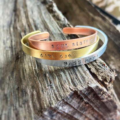 Copper Hand Stamped Soul Sisters Cuff Bracelet