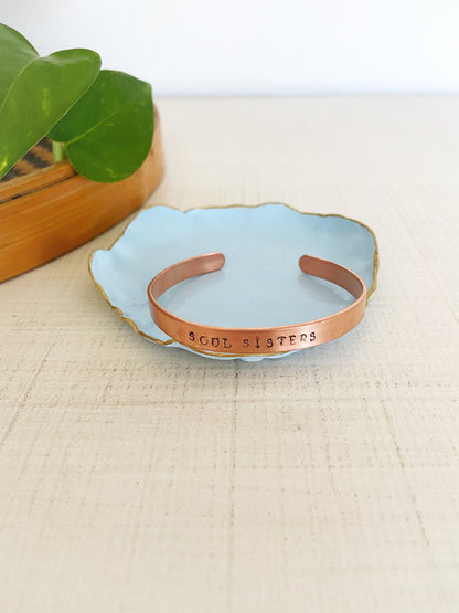 Copper Hand Stamped Soul Sisters Cuff Bracelet