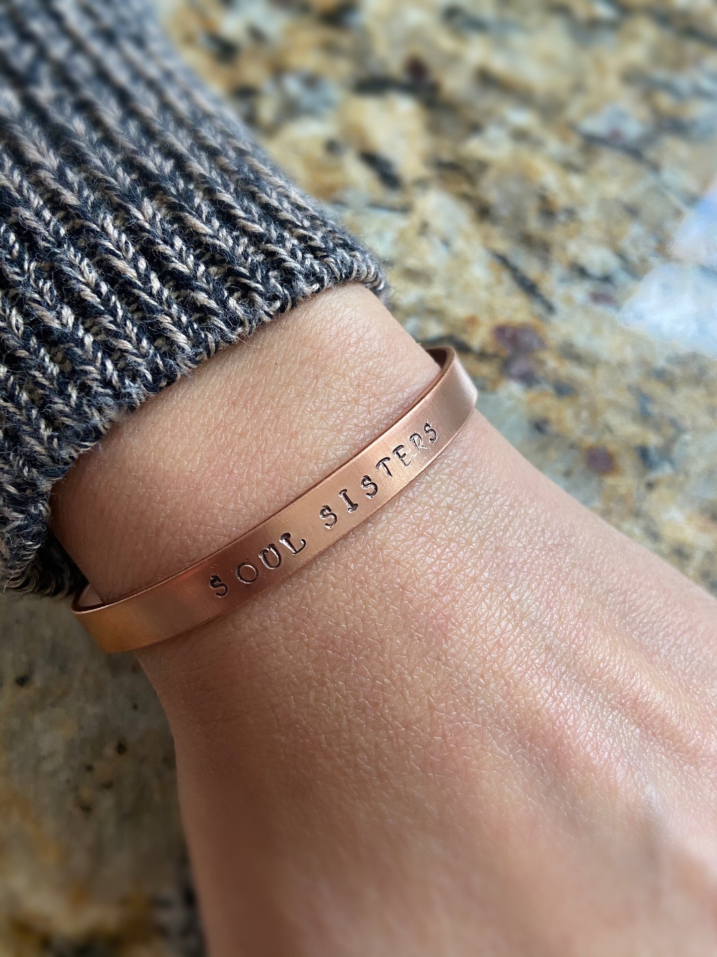 Copper Hand Stamped Soul Sisters Cuff Bracelet