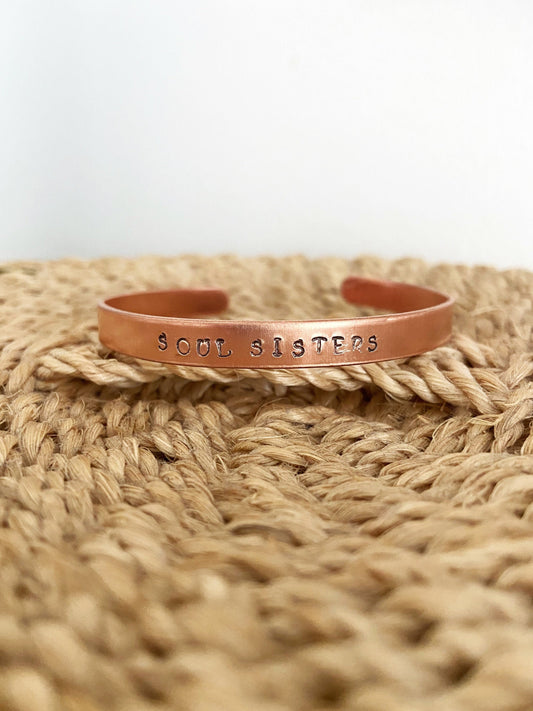 Copper Hand Stamped Soul Sisters Cuff Bracelet