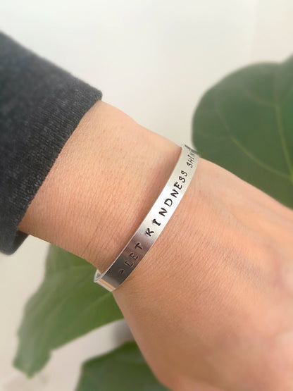 Silver Hand Stamped Cuff Bracelet-Let Kindness Shine