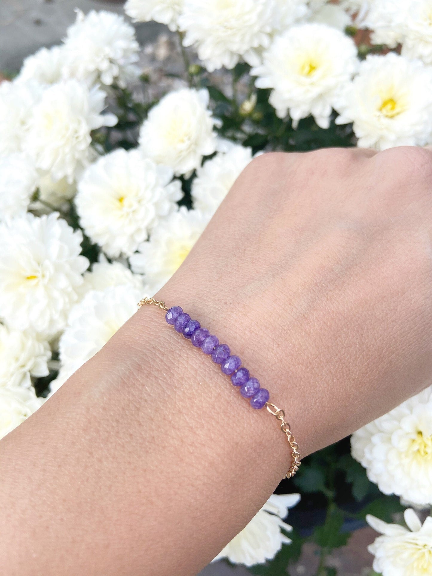 Dainty Amethyst Beaded Bracelet