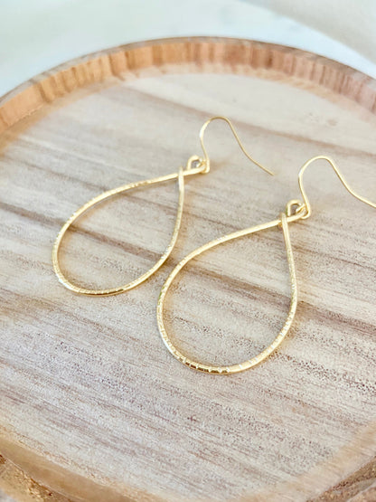 Hammered Teardrop Hoop Earrings