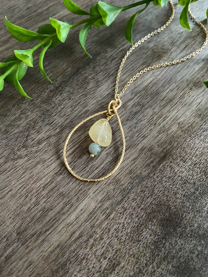 Citrine Gray Agate Teardrop Pendant Necklace