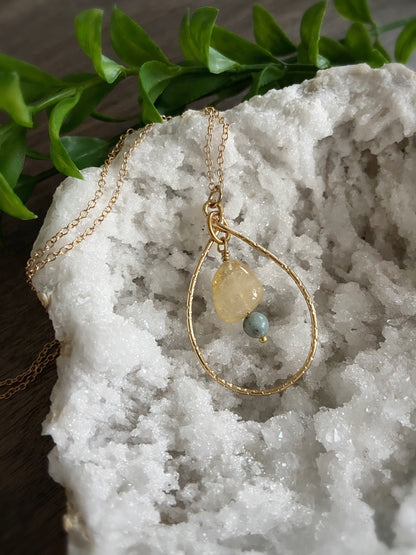 Citrine Gray Agate Teardrop Pendant Necklace