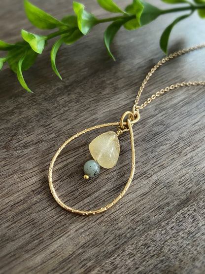 Citrine Gray Agate Teardrop Pendant Necklace