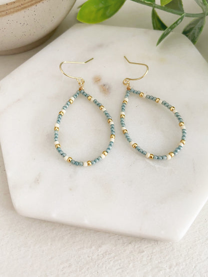 Blue Beaded Teardrop Earrings