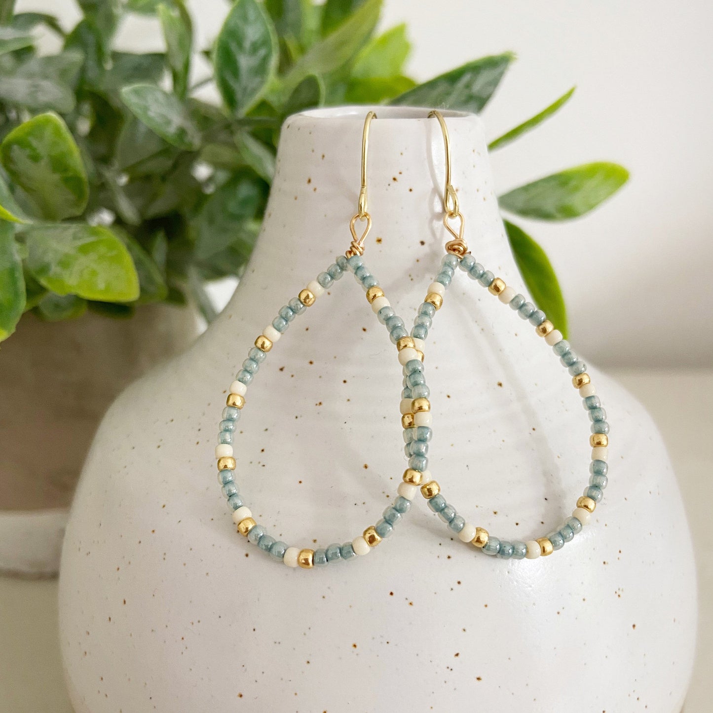 Blue Beaded Teardrop Earrings