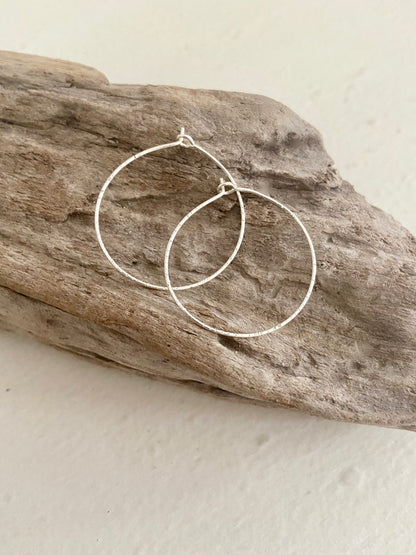 Silver Hammered Hoop Earrings