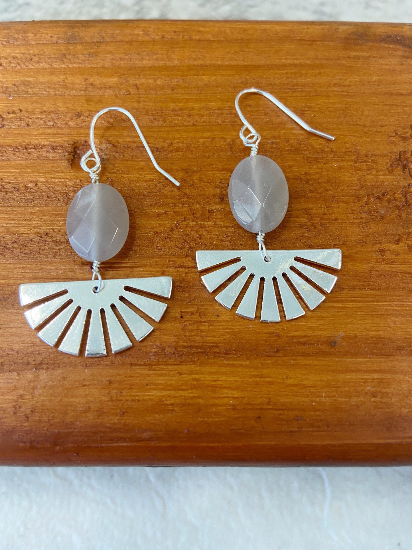 Silver Moonstone Sunburst Earrings, Gray Moonstone Gemstone Jewelry, Modern Boho Dangle Earrings