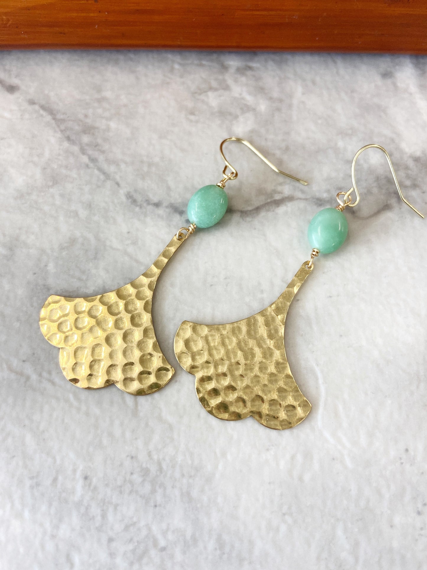 Hammered Gingko and Aventurine Earrings